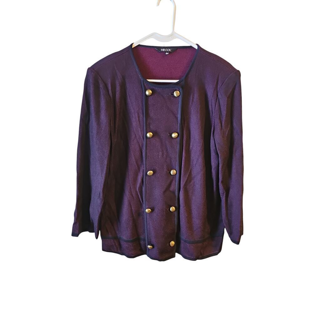 Misook sz large cardigan blazer jacket pink navy blue double breast hold buttons